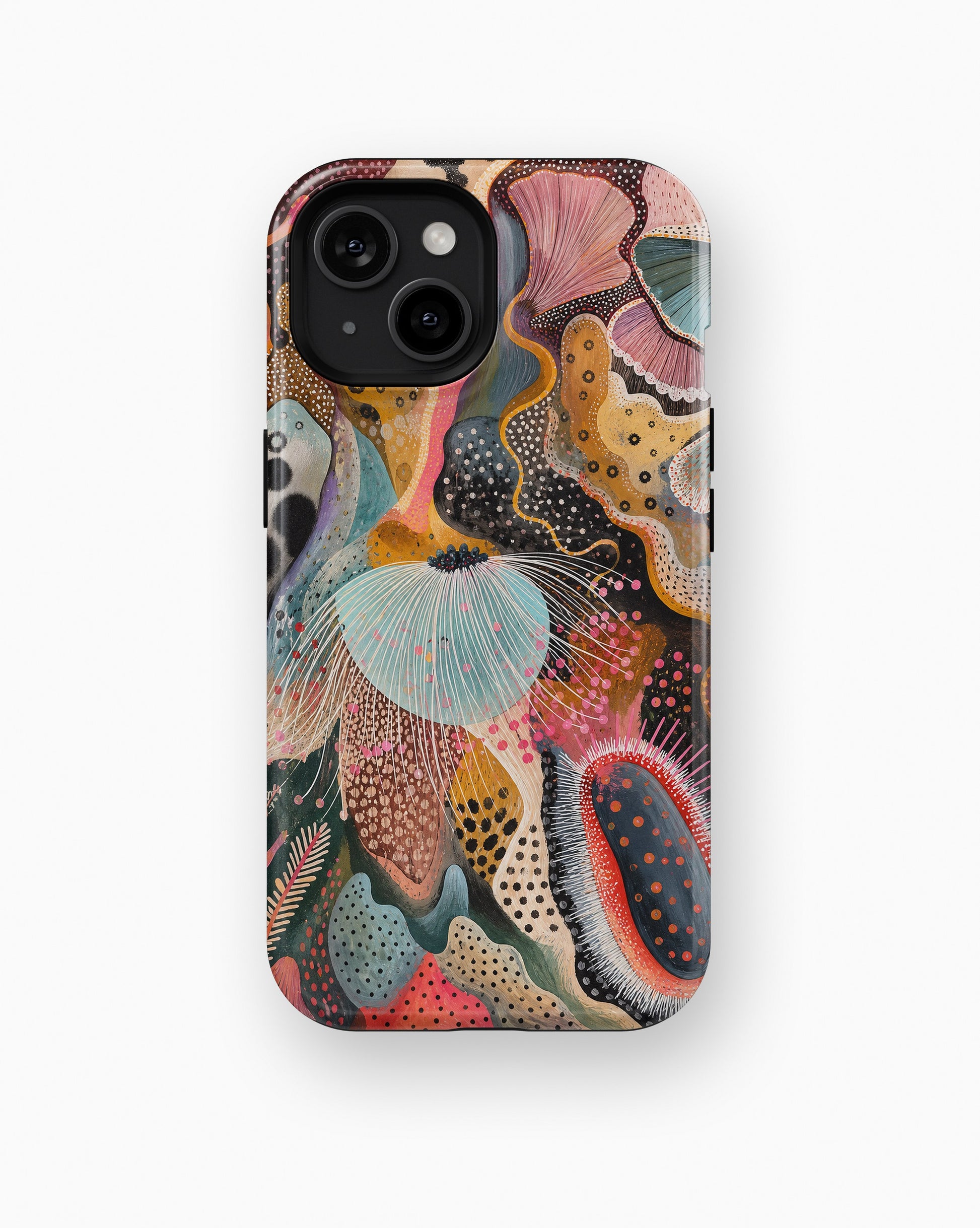 Colorful abstract ocean coral and sea-life collage shockproof case for standard iPhone models