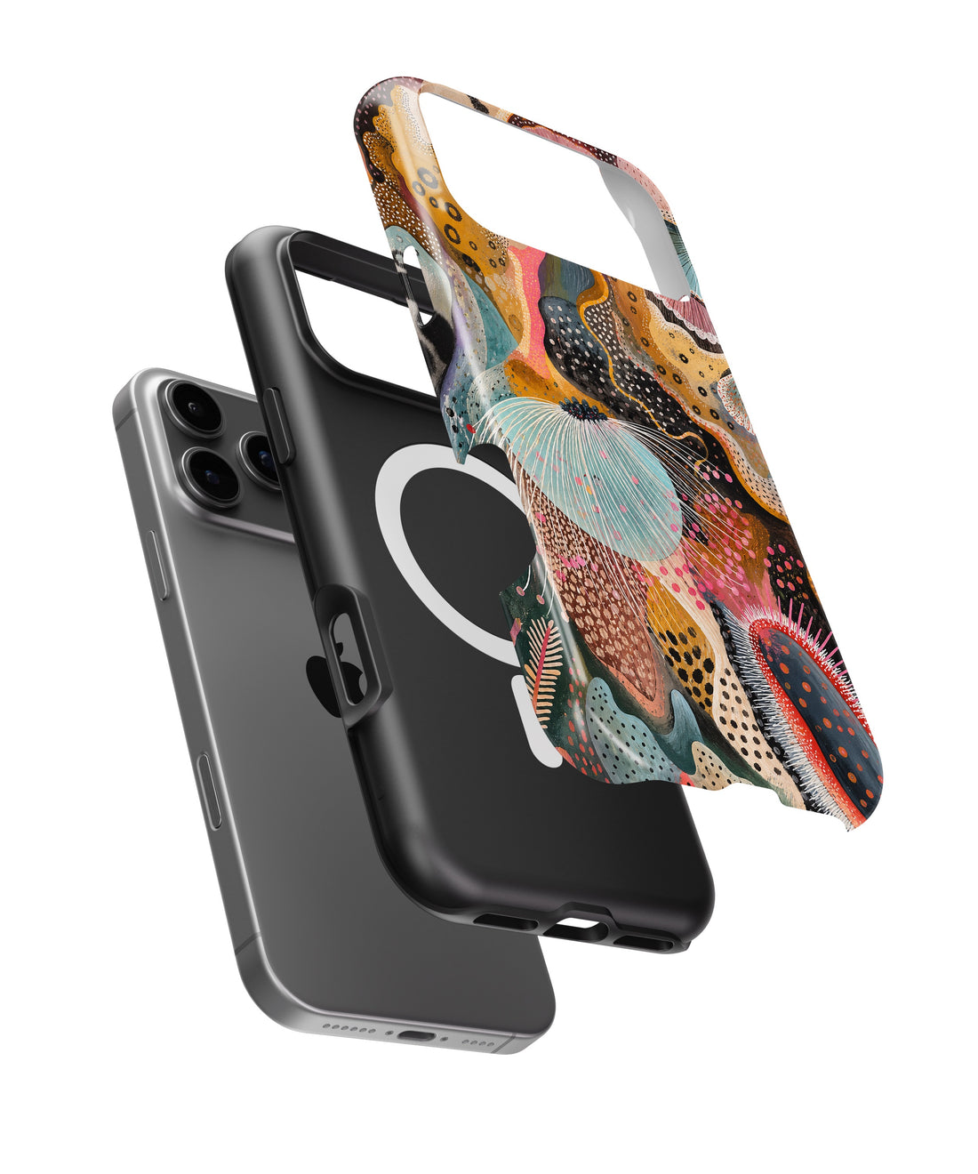 Colorful abstract ocean coral and sea-life collage shockproof MagSafe iPhone case for iPhone 17 Pro Max