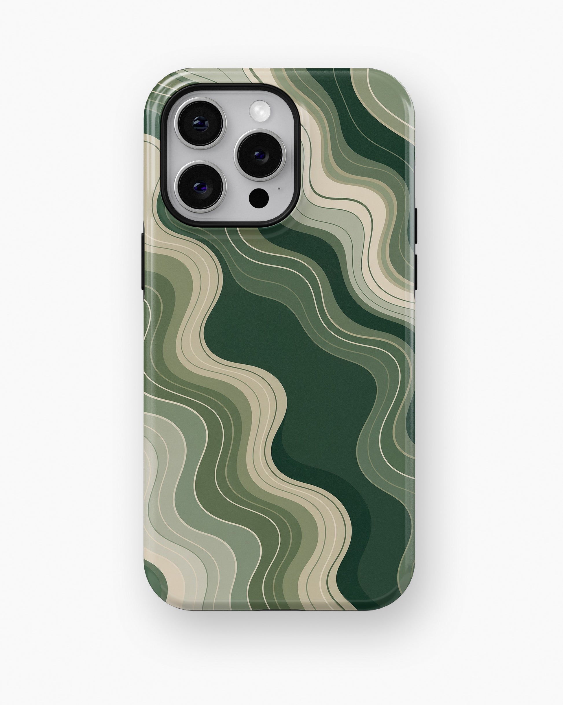 Dark green sage cream organic flow lines shockproof case for iPhone Pro Max models