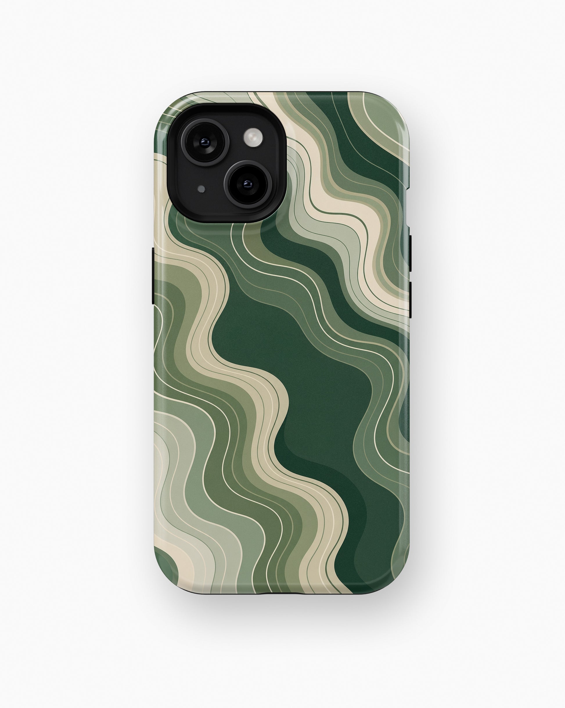 Dark green sage cream organic flow lines shockproof case for standard iPhone models