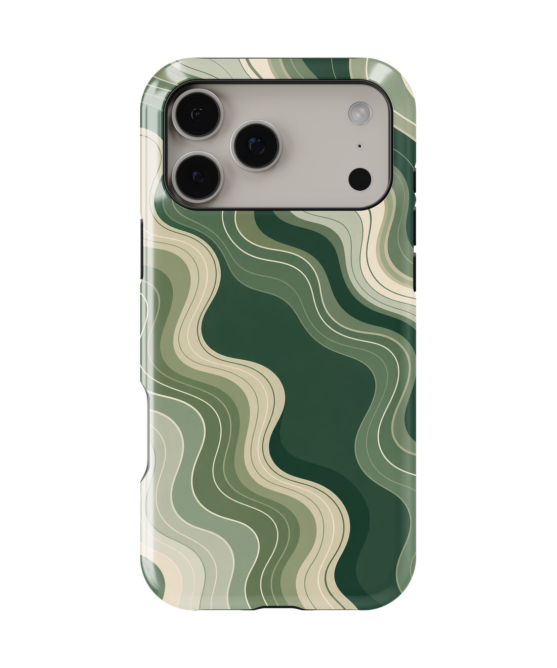 Dark green sage cream organic flow lines shockproof MagSafe iPhone case for iPhone 17 Pro Max