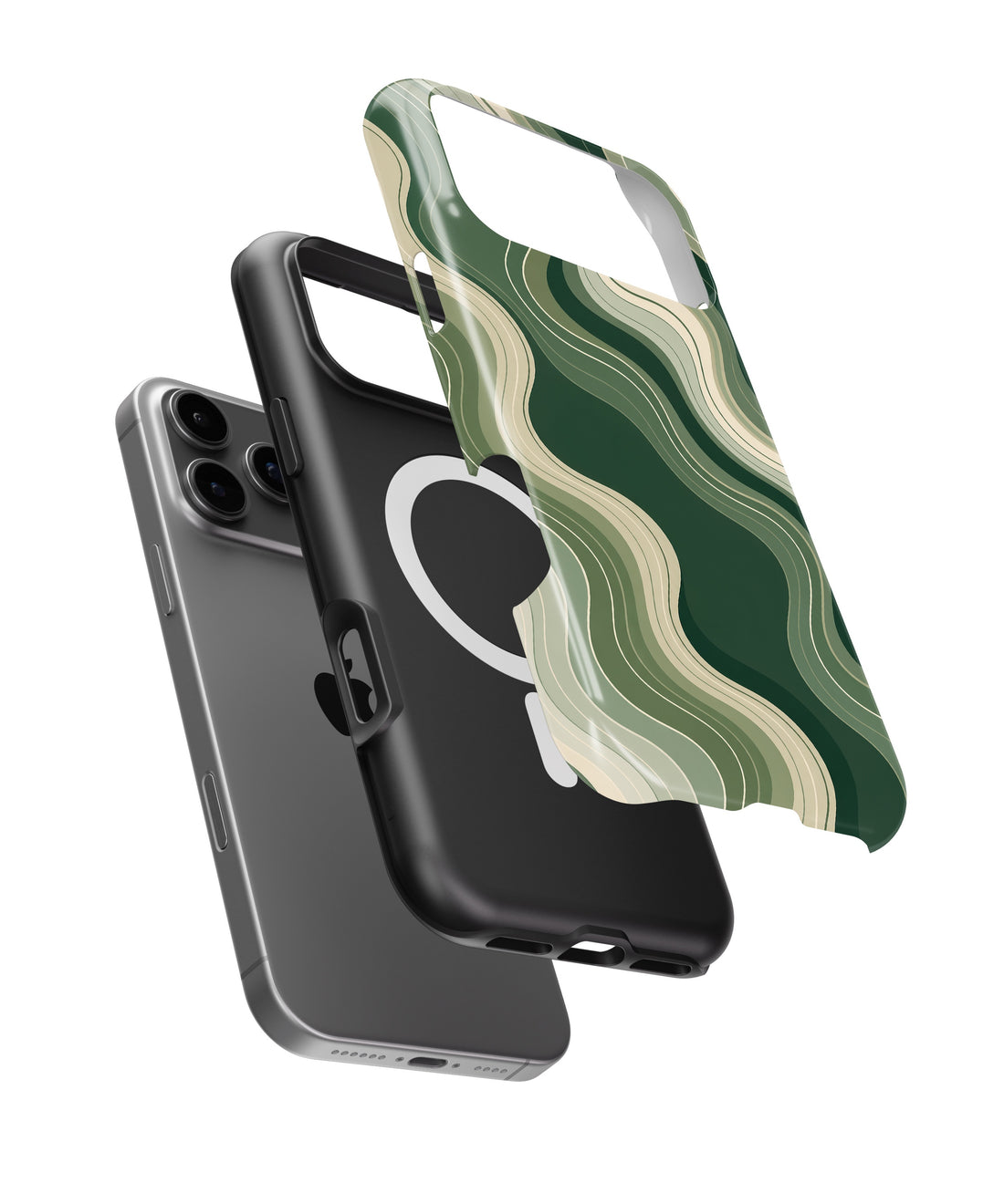 Dark green sage cream organic flow lines shockproof MagSafe iPhone case for iPhone 17 Pro Max