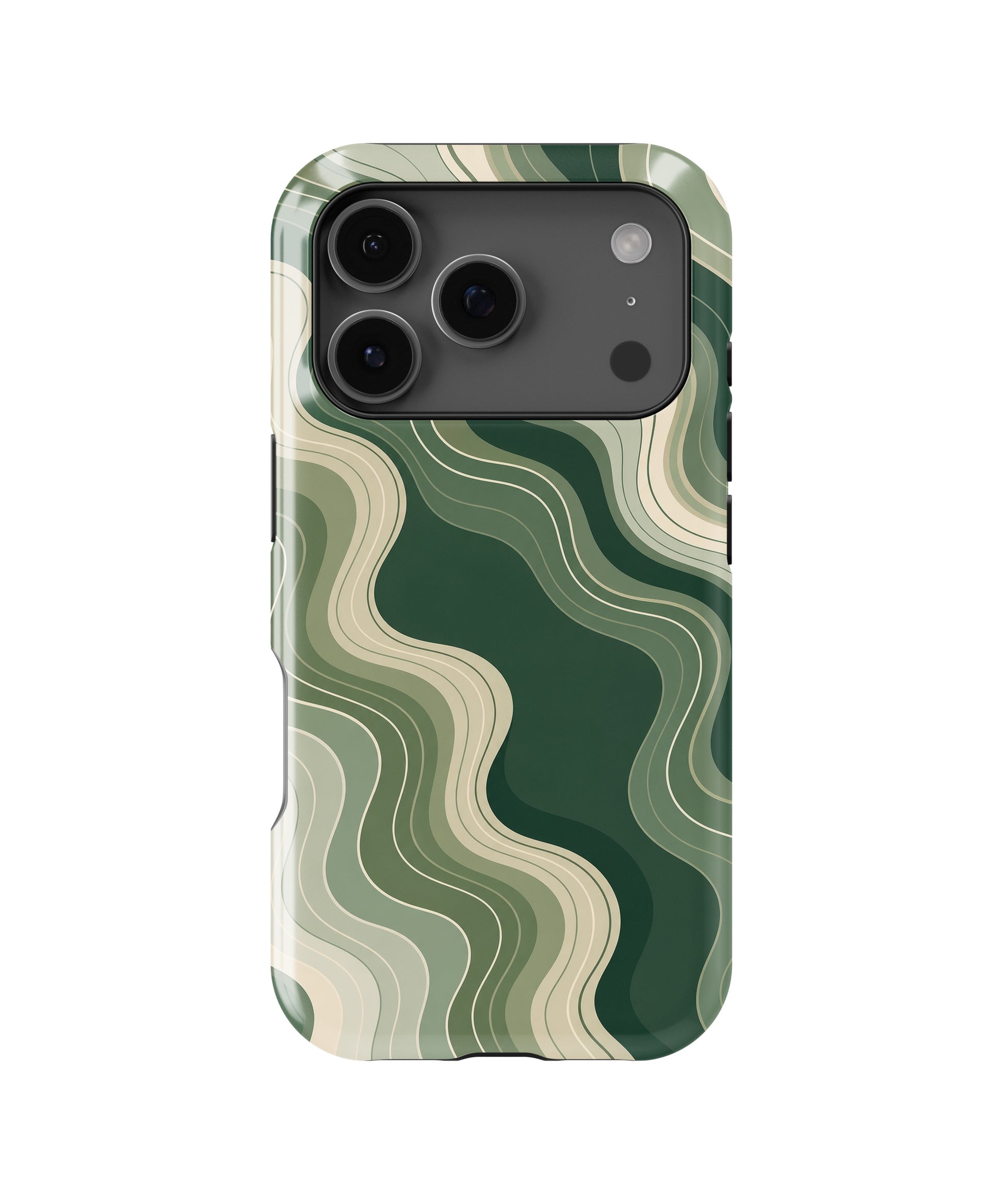 Dark green sage cream organic flow lines MagSafe iPhone tough case for iPhone 17 Pro