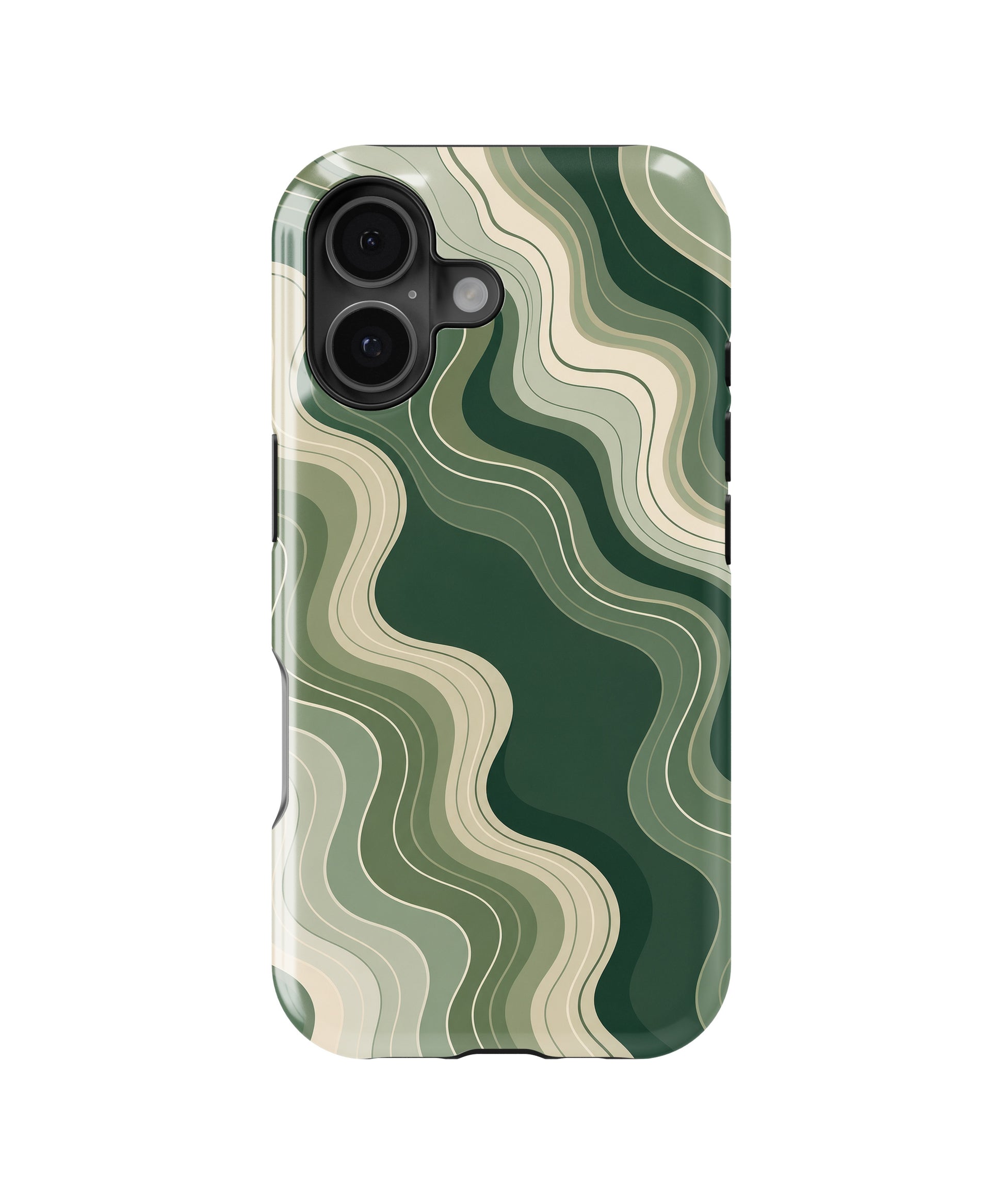 Dark green sage cream organic flow lines MagSafe iPhone tough case for iPhone 17