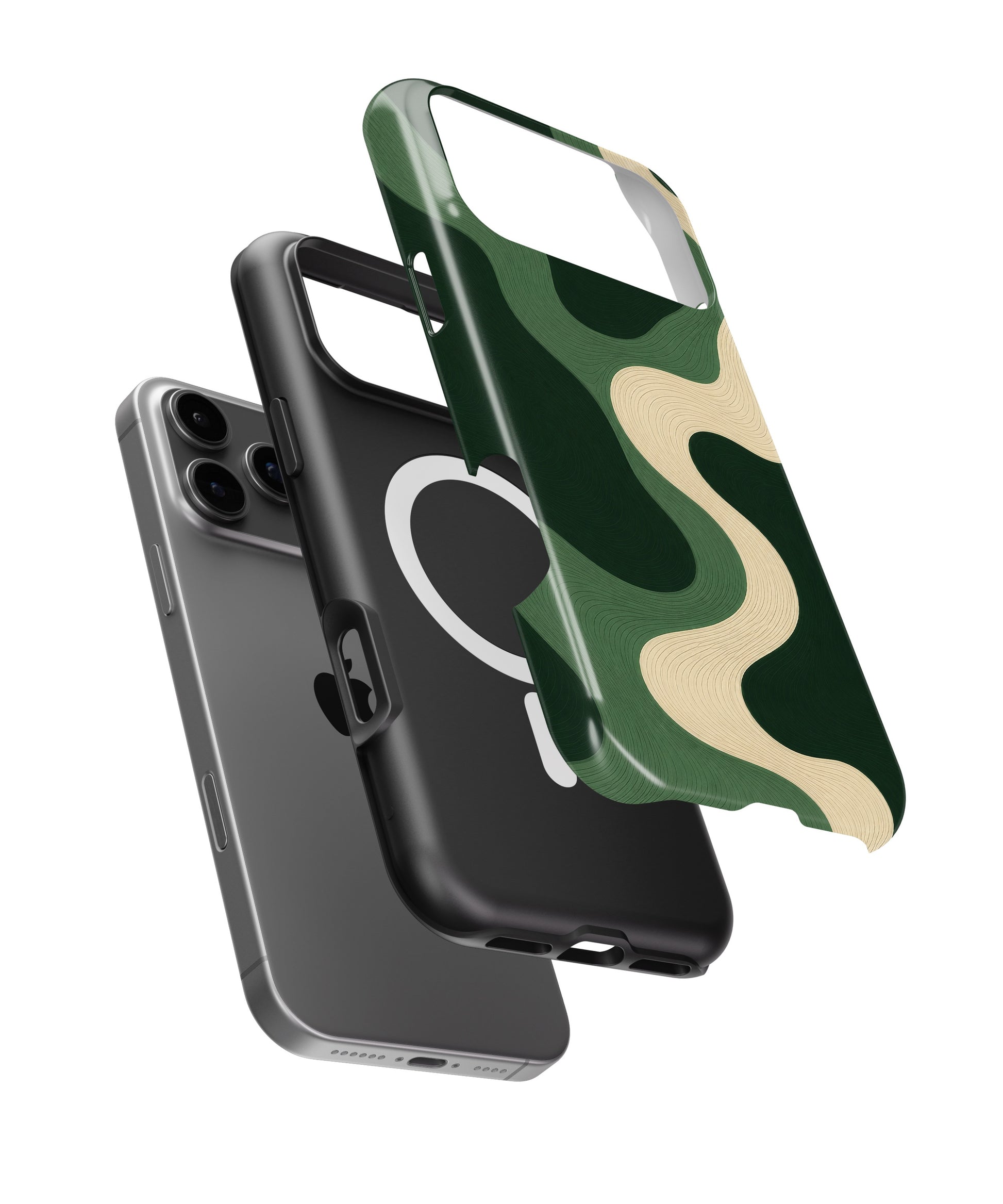 Emerald cream S-curve topographic wave iPhone case with built-in MagSafe magnetic ring