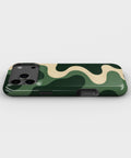 Emerald cream S-curve topographic wave tough iPhone case with raised camera and edge protection