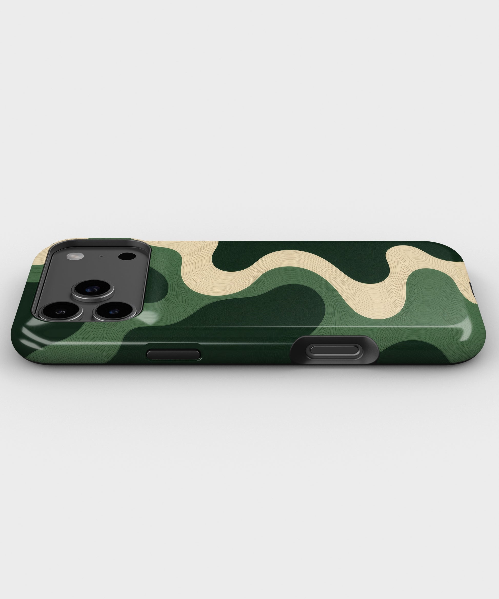 Emerald cream S-curve topographic wave tough iPhone case with raised camera and edge protection