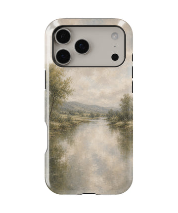 Muted sage misty river countryside landscape shockproof MagSafe iPhone case for iPhone 17 Pro Max