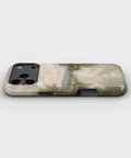 Muted sage misty river countryside landscape tough iPhone case with raised camera and edge protection