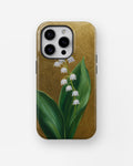 Antique gold lily of the valley botanical shockproof case for iPhone Pro models