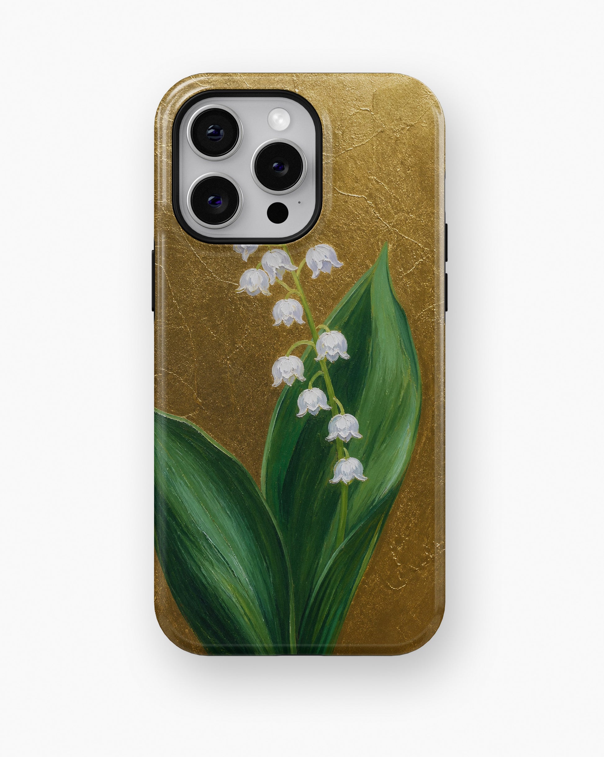 Antique gold lily of the valley botanical shockproof case for iPhone Pro Max models
