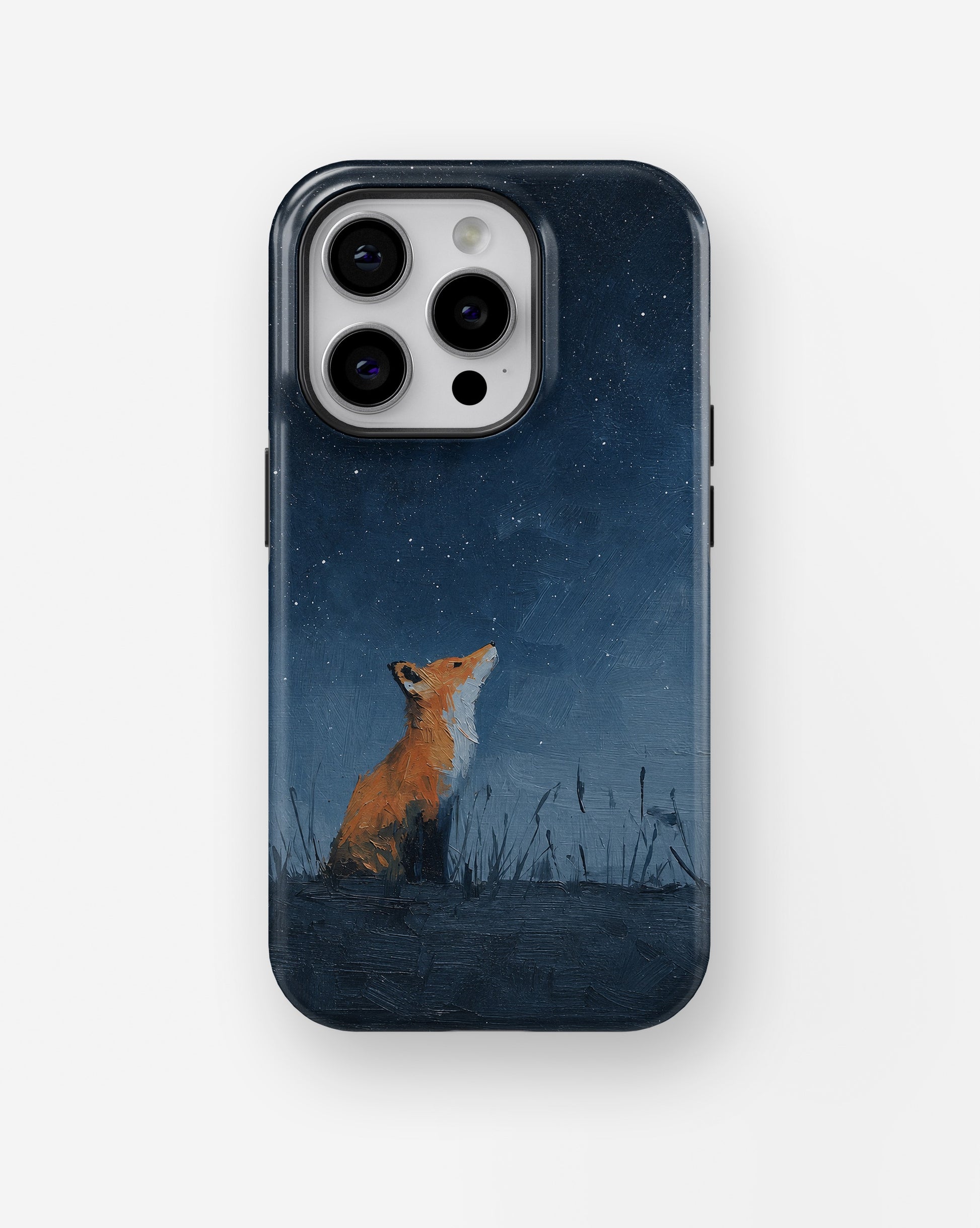 Starry night orange fox oil painting shockproof case for iPhone Pro models
