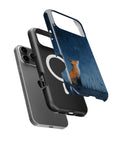 Starry night orange fox oil painting iPhone case with built-in MagSafe magnetic ring