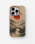 Wabi-sabi red sun sakura bridge landscape shockproof case for iPhone Pro models