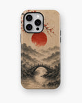 Wabi-sabi red sun sakura bridge landscape shockproof case for iPhone Pro Max models