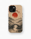 Wabi-sabi red sun sakura bridge landscape shockproof case for standard iPhone models
