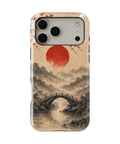Wabi-sabi red sun sakura bridge landscape shockproof MagSafe iPhone case for iPhone 17 Pro Max
