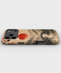 Wabi-sabi red sun sakura bridge landscape tough iPhone case with raised camera and edge protection