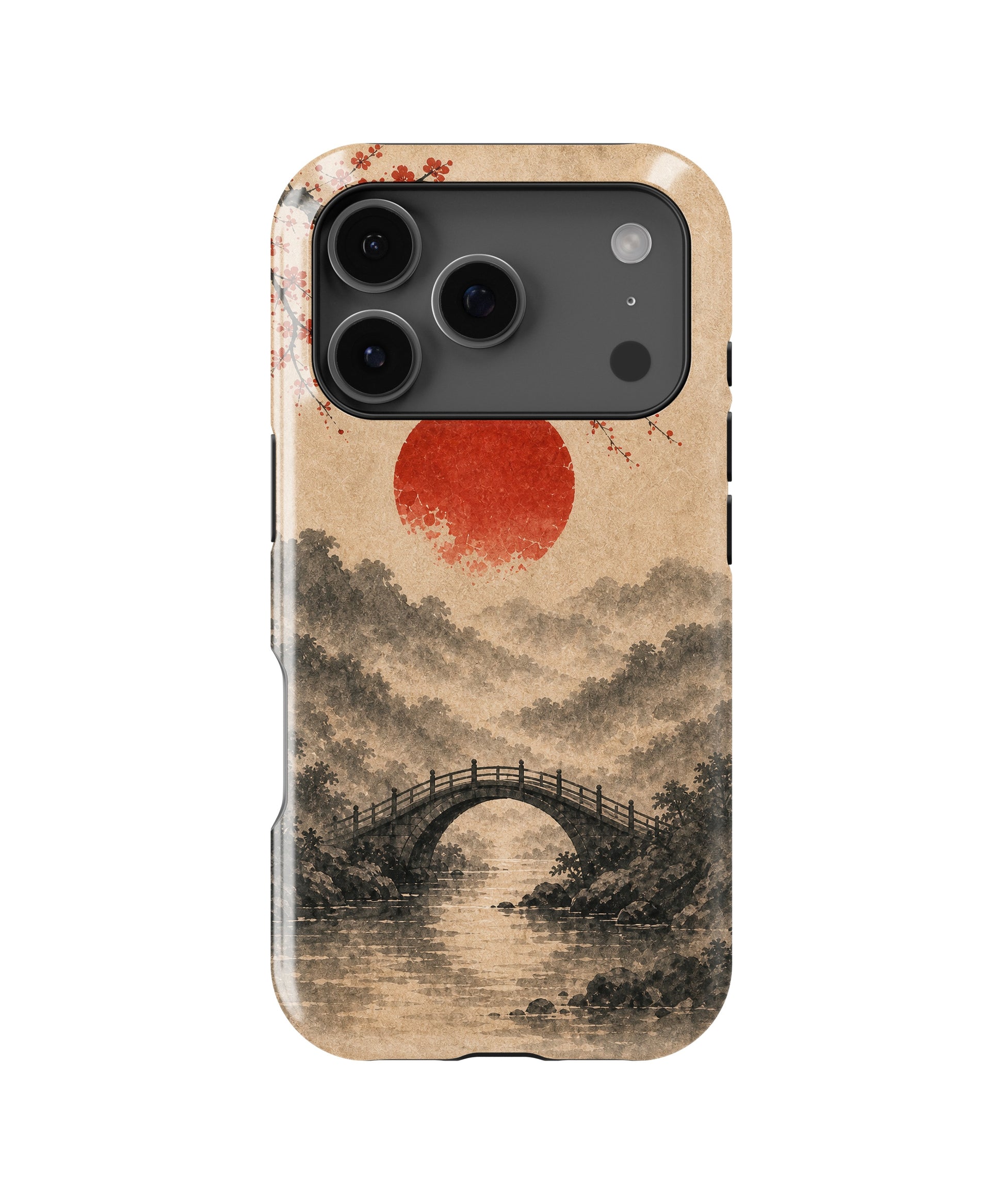 Wabi-sabi red sun sakura bridge landscape MagSafe iPhone tough case for iPhone 17 Pro