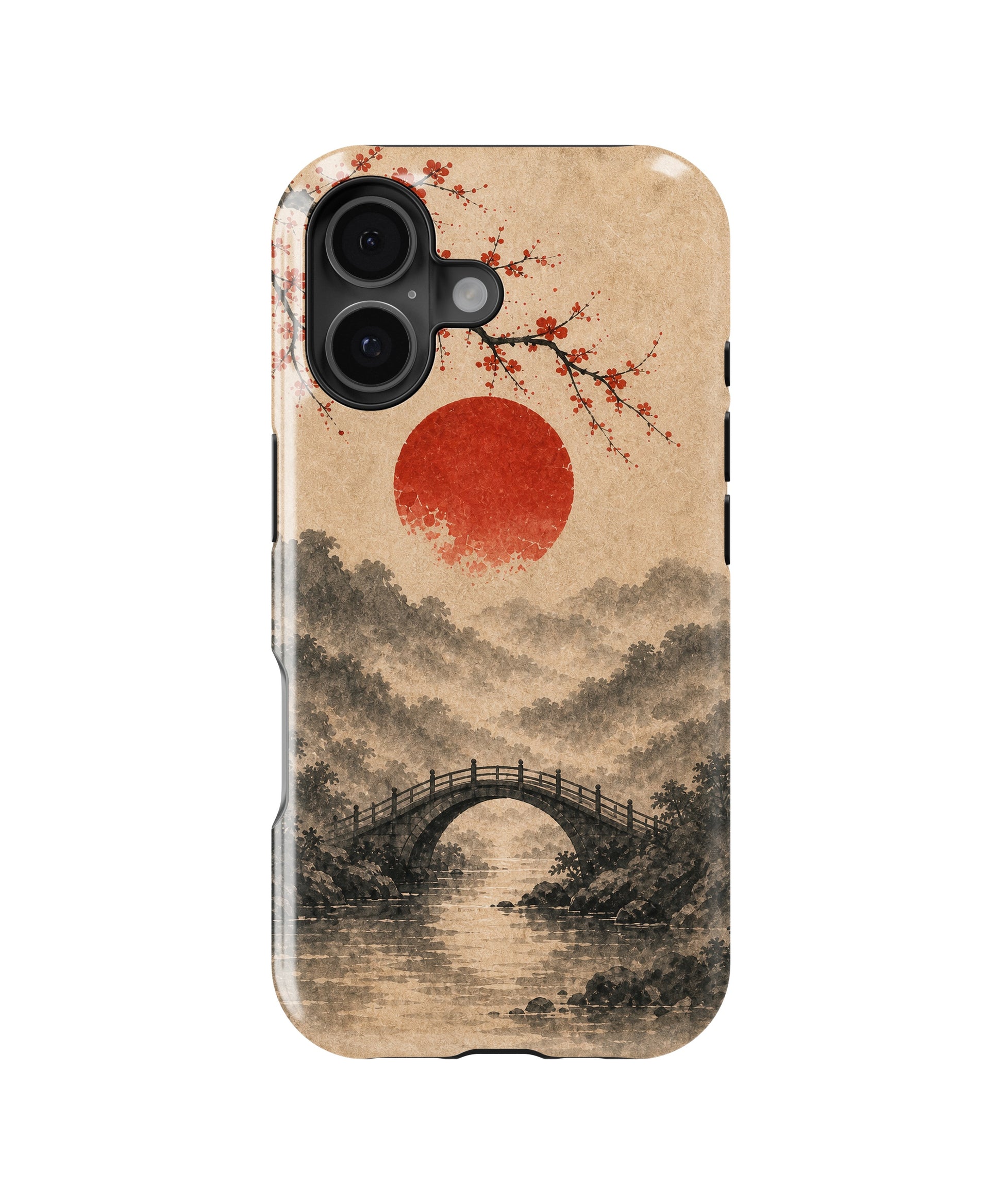 Wabi-sabi red sun sakura bridge landscape MagSafe iPhone tough case for iPhone 17