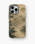 Wabi-sabi bamboo gray sun pavilion landscape shockproof case for iPhone Pro Max models