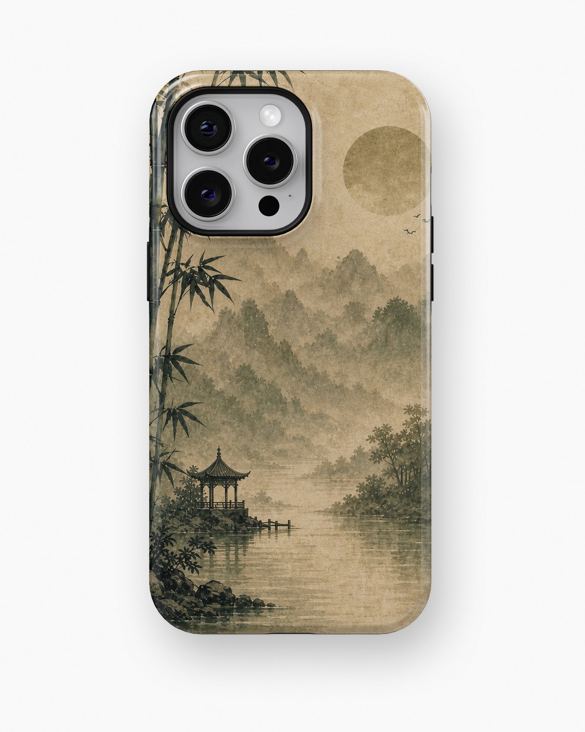 Wabi-sabi bamboo gray sun pavilion landscape shockproof case for iPhone Pro Max models