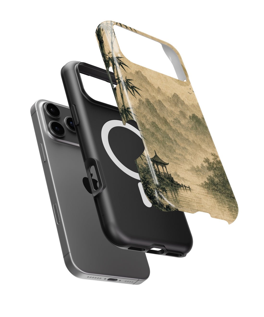 Wabi-sabi bamboo gray sun pavilion landscape shockproof MagSafe iPhone case for iPhone 17 Pro Max