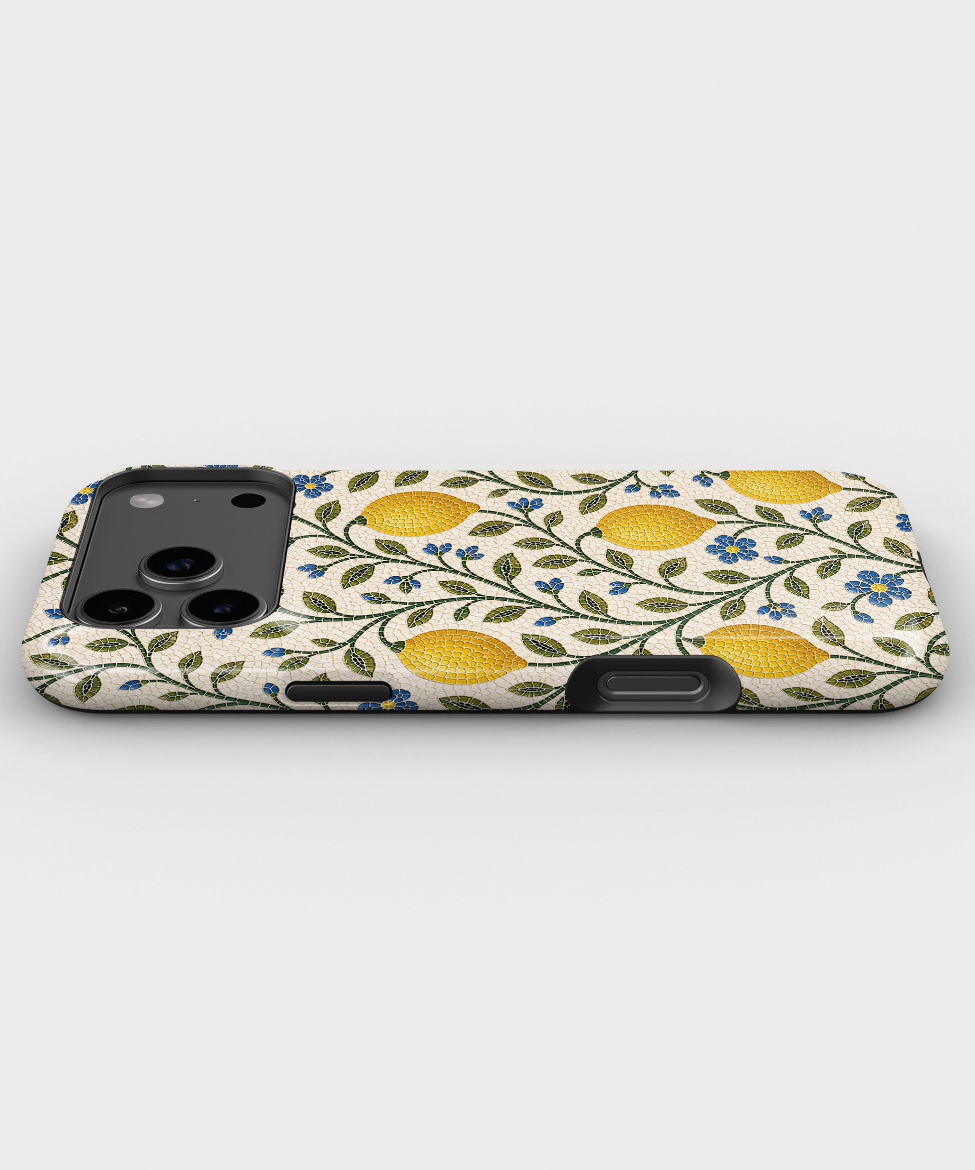 Sicilian Lemon Mosaic dual-layer iPhone case with raised camera and edge protection