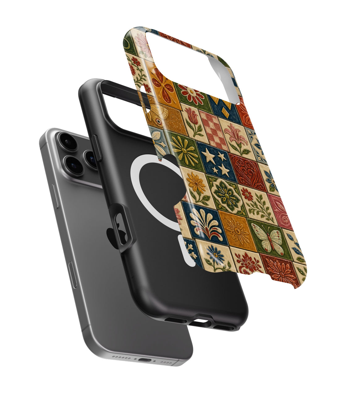Vintage Folk Art Tile Patchwork shockproof MagSafe iPhone case for iPhone 17 Pro Max