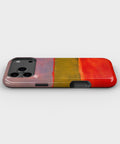 Rose Olive Scarlet Color Block dual-layer iPhone case with raised camera and edge protection