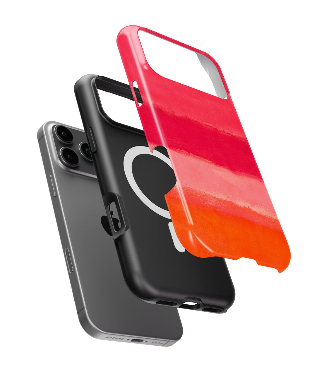 Hot Pink Coral Orange Color Block shockproof MagSafe iPhone case for iPhone 17 Pro Max