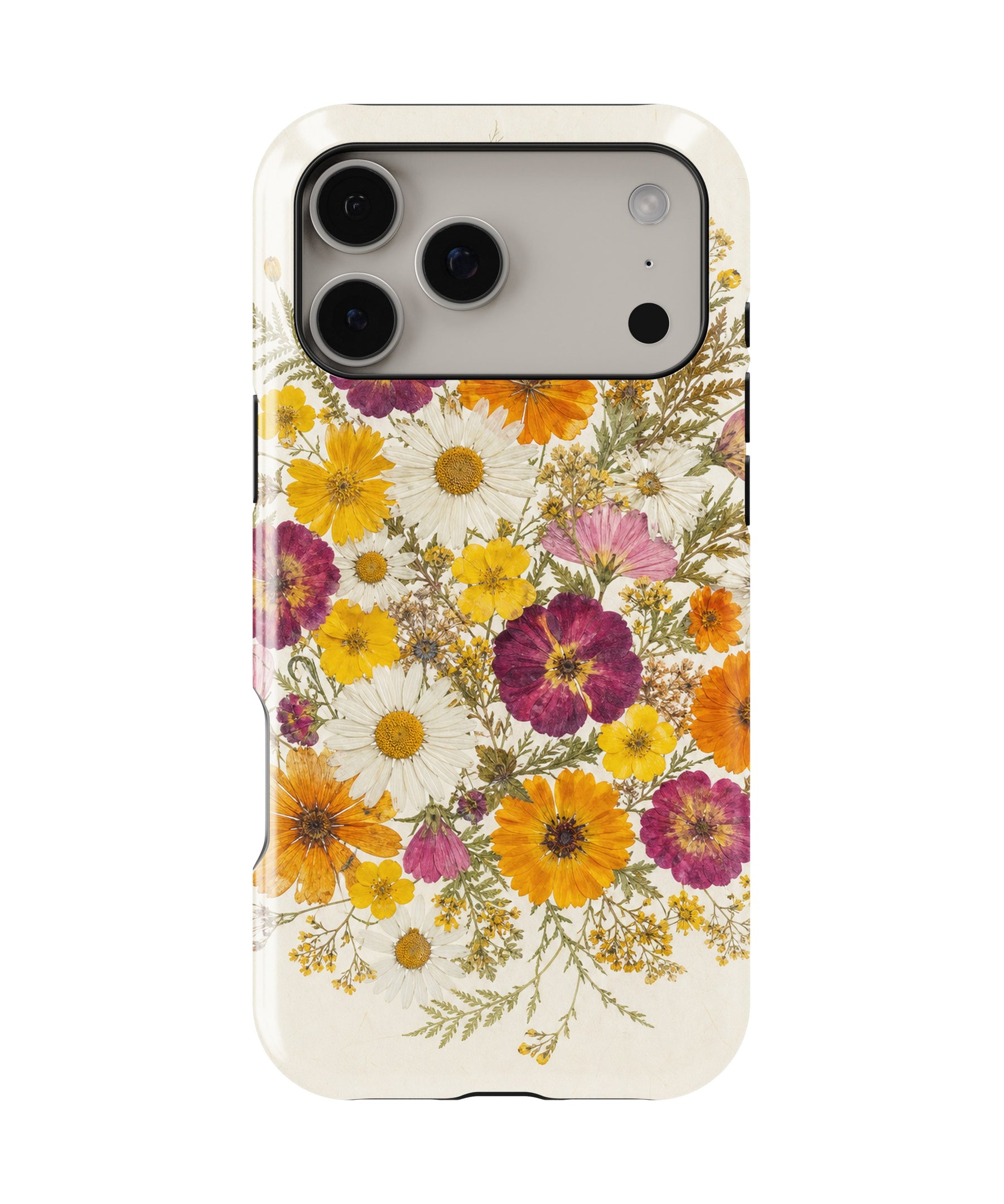 Pressed Daisy Wildflower Bouquet MagSafe iPhone Tough Case – Custom Name Option