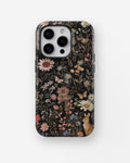 Black Woodland Floral Rabbit MagSafe iPhone Tough Case - i15 pro tough p1