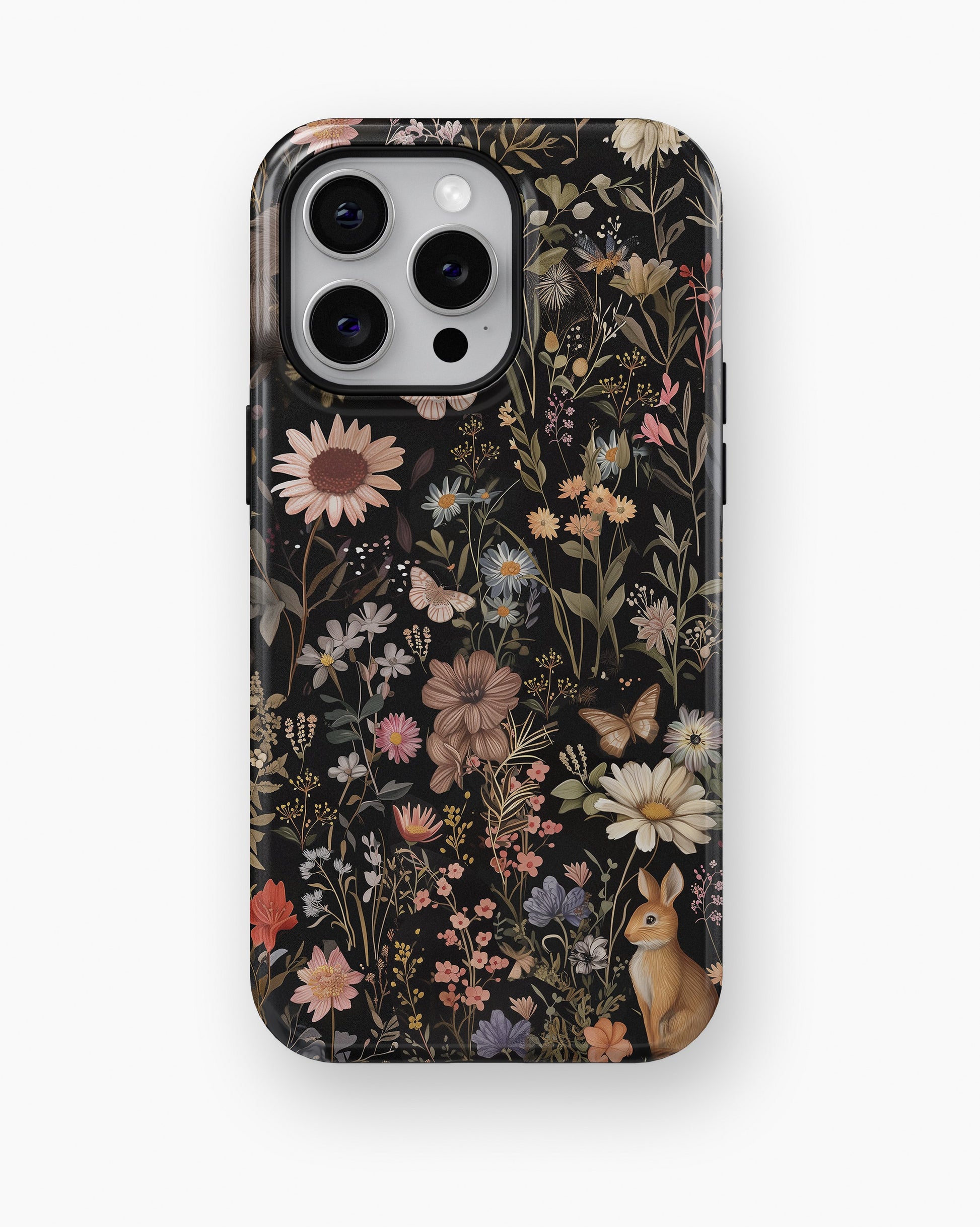 Black Woodland Floral Rabbit MagSafe iPhone Tough Case - i15 pro max tough p1