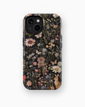 Black Woodland Floral Rabbit MagSafe iPhone Tough Case - i15 tough p1
