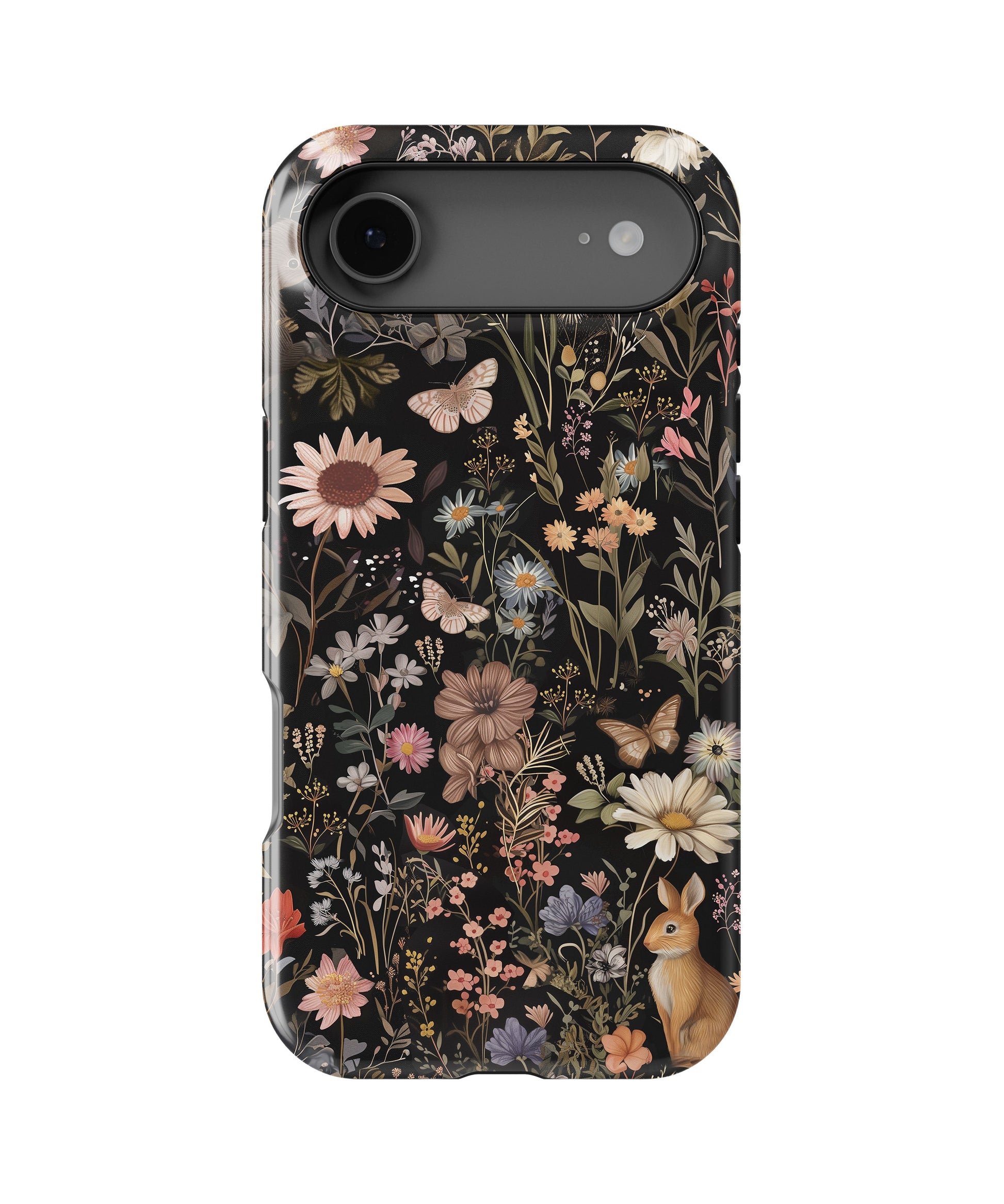 Black Woodland Floral Rabbit MagSafe iPhone Tough Case - i17AT p1