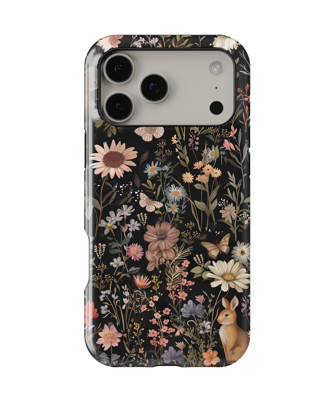 Black Woodland Floral Rabbit MagSafe iPhone Tough Case - i17PMT p1