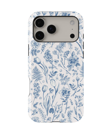 Blue Botanical Line Art Floral MagSafe iPhone Tough Case - i17PMT p1