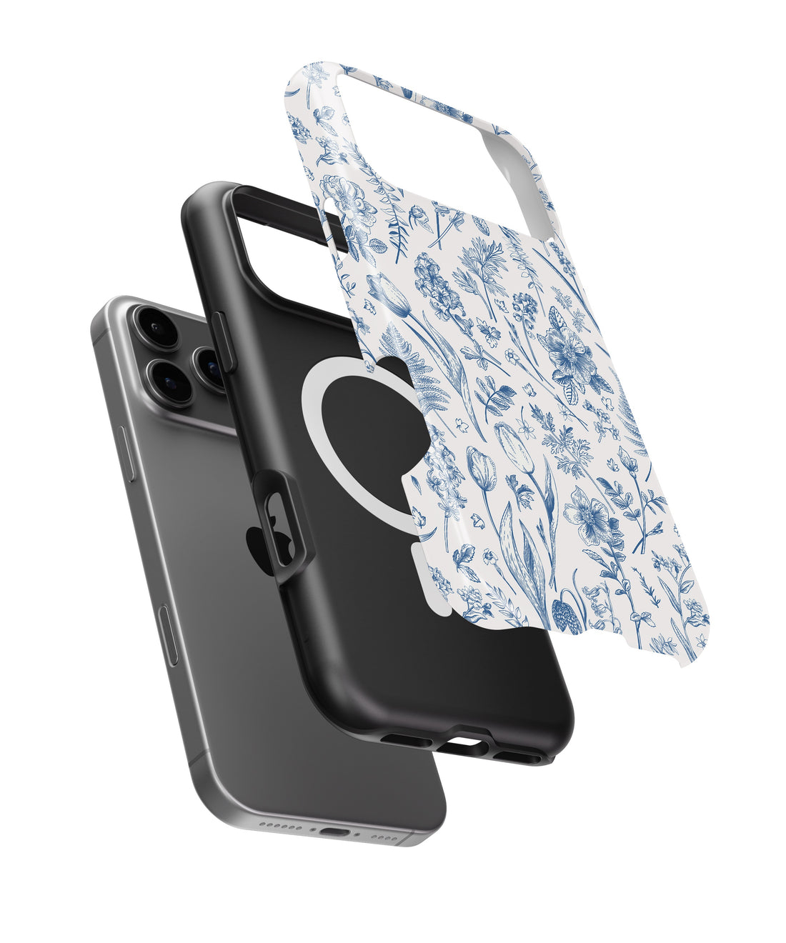 Blue Botanical Line Art Floral MagSafe iPhone Tough Case - i17PMT p1