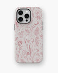 Pink Botanical Line Art Floral MagSafe iPhone Tough Case - i15 pro max tough p1