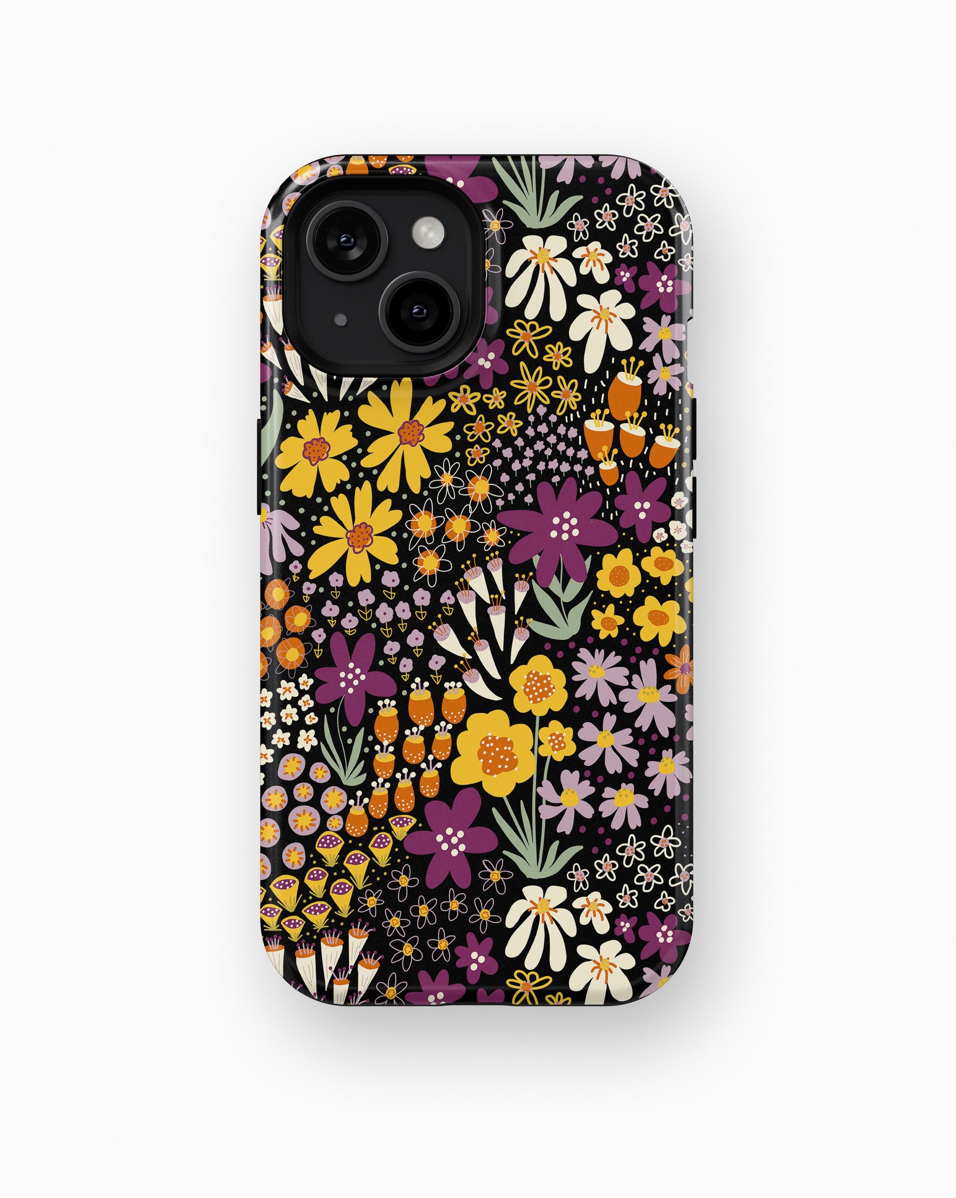 Black Retro Floral Garden MagSafe iPhone Tough Case - i15 tough p1