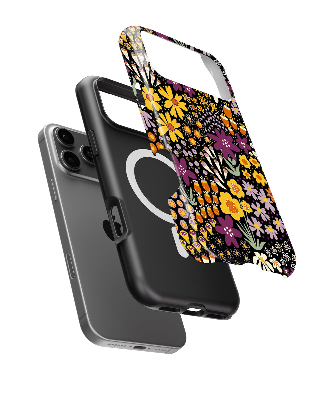Black Retro Floral Garden MagSafe iPhone Tough Case - i17PMT p1