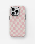 Pink Cream Wavy Checkerboard MagSafe iPhone Tough Case - i15 pro tough p1