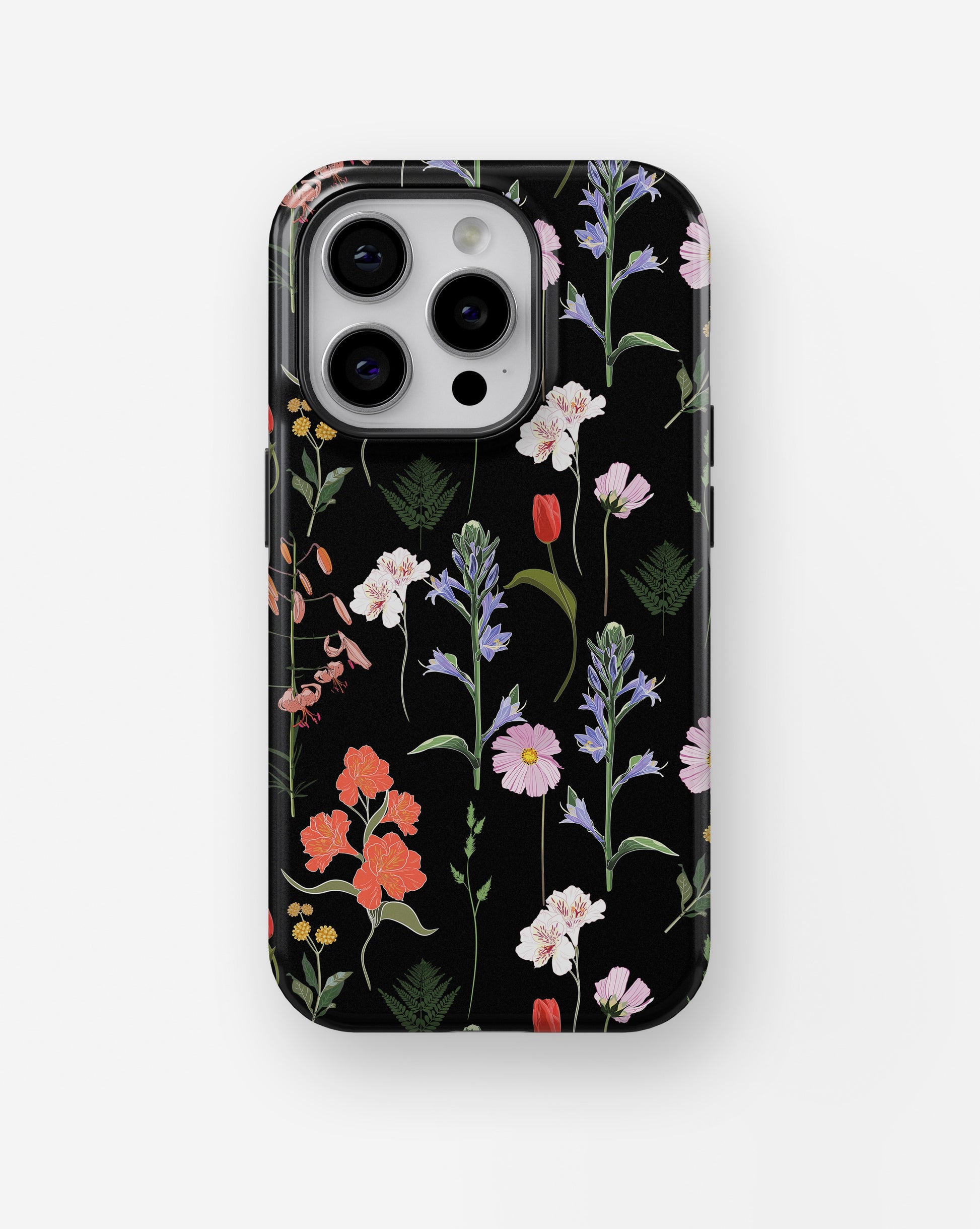 Black Wildflower Botanical MagSafe iPhone Tough Case - i15 pro tough p1