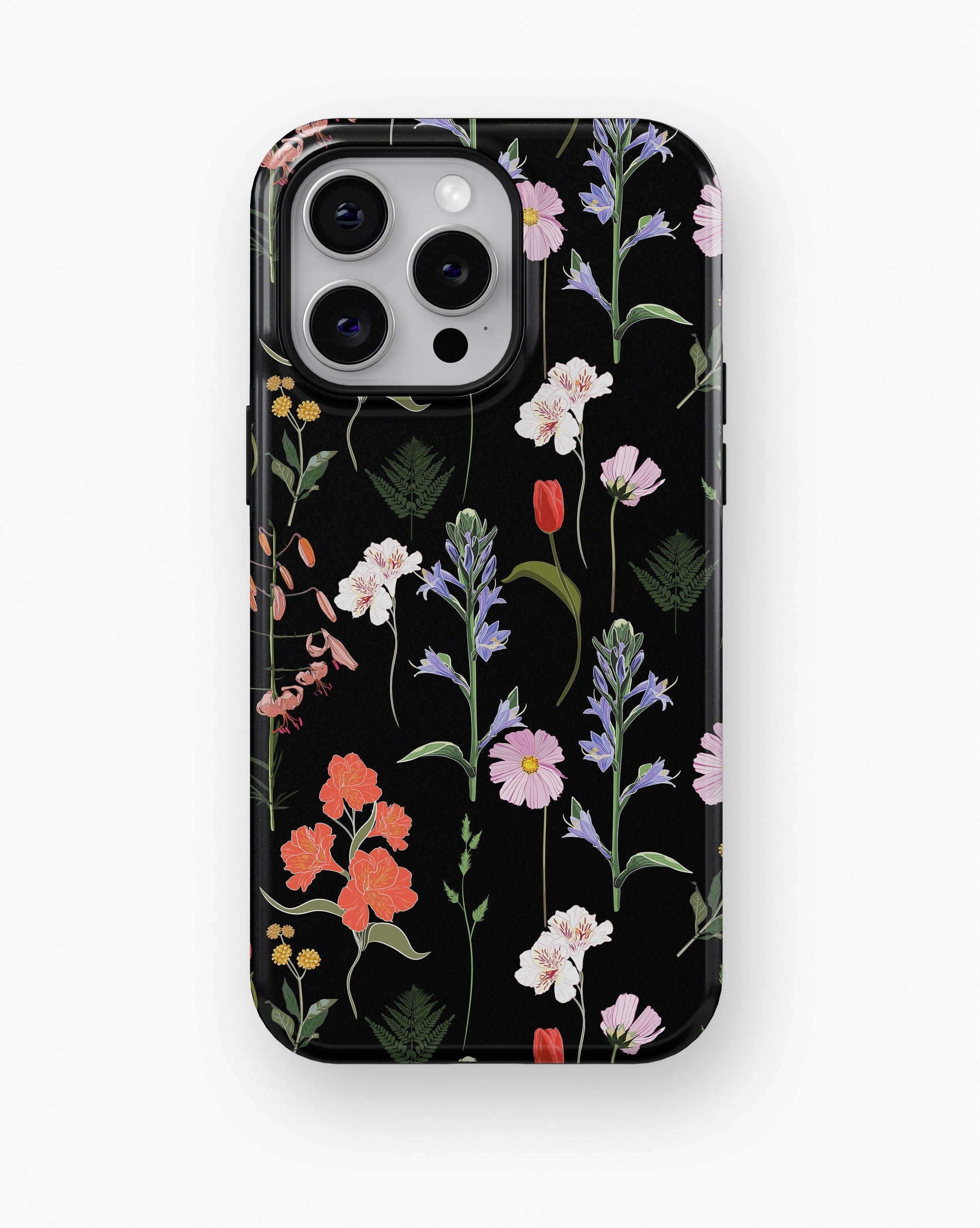 Black Wildflower Botanical MagSafe iPhone Tough Case - i15 pro max tough p1