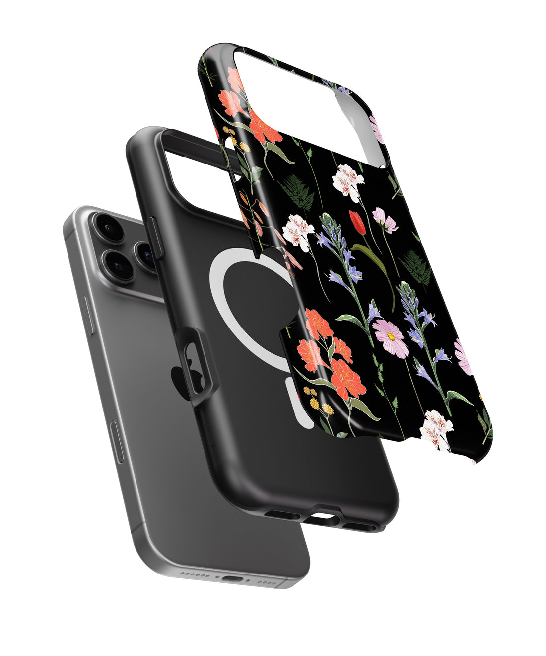 Black Wildflower Botanical MagSafe iPhone Tough Case - i17PMT p1