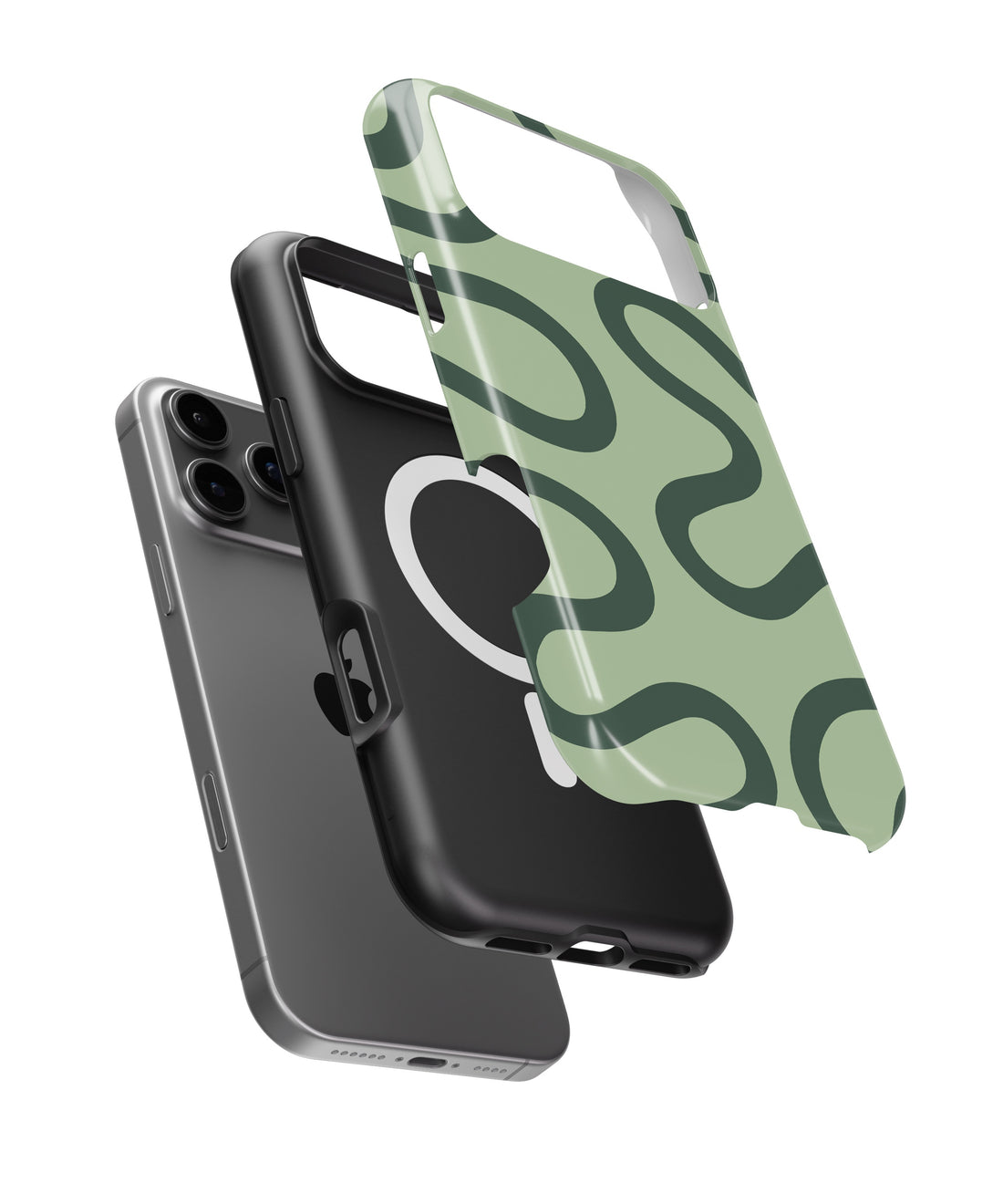 Sage Green Abstract Wavy MagSafe iPhone Tough Case - i17PMT p11