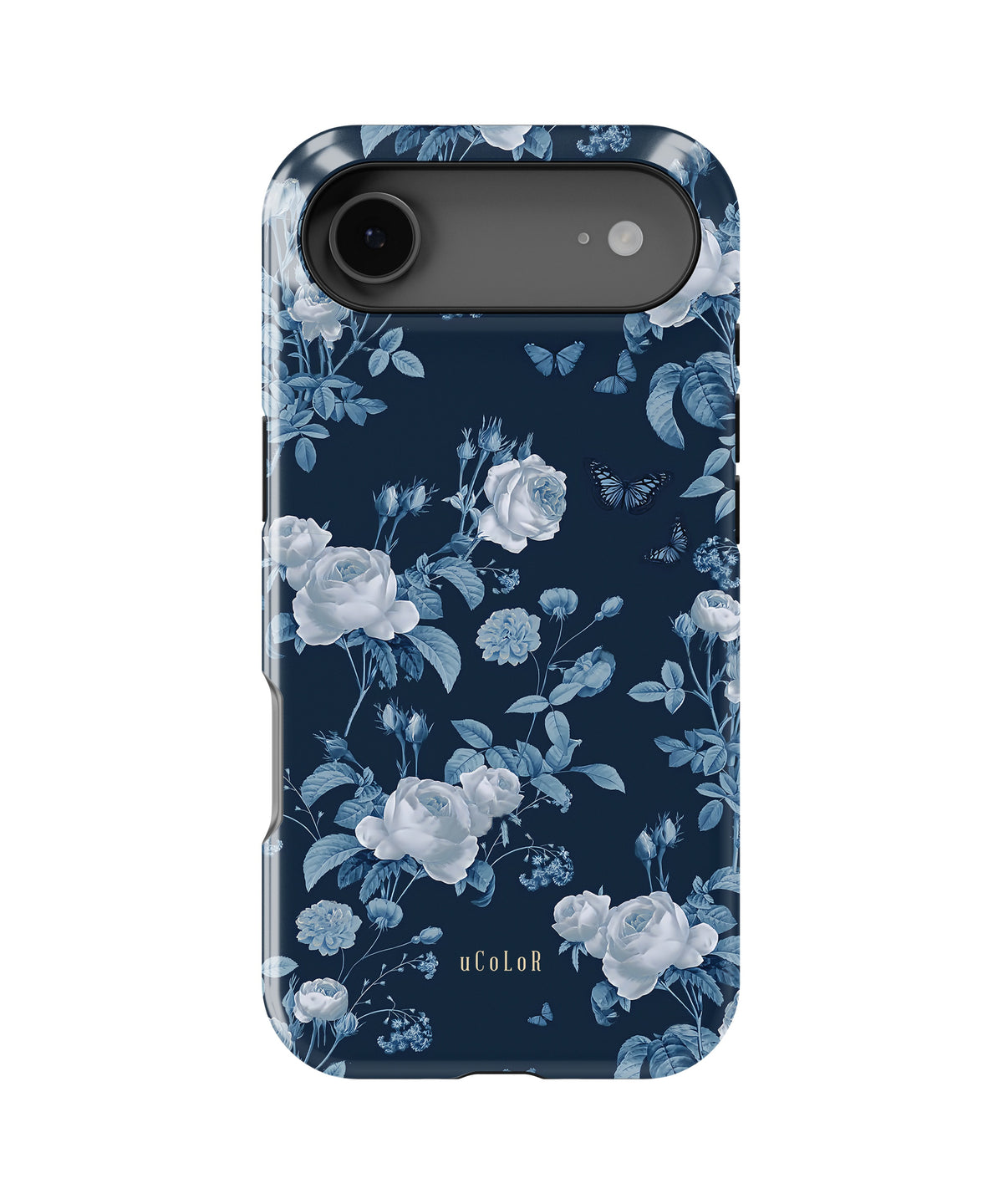 Navy Blue Rose Butterfly Floral MagSafe iPhone Tough Case - i17AT p1