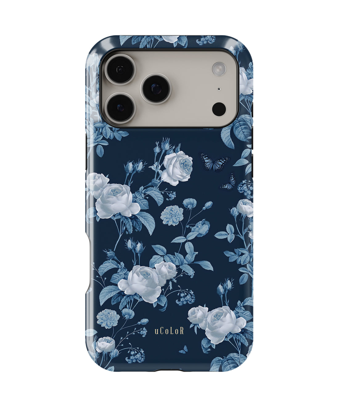 Navy Blue Rose Butterfly Floral MagSafe iPhone Tough Case - i17PMT p1