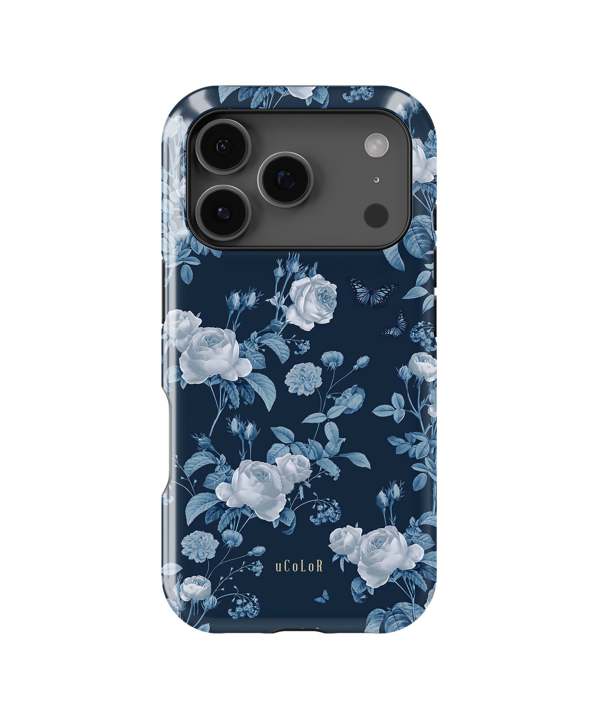 Navy Blue Rose Butterfly Floral MagSafe iPhone Tough Case - i17PT p1